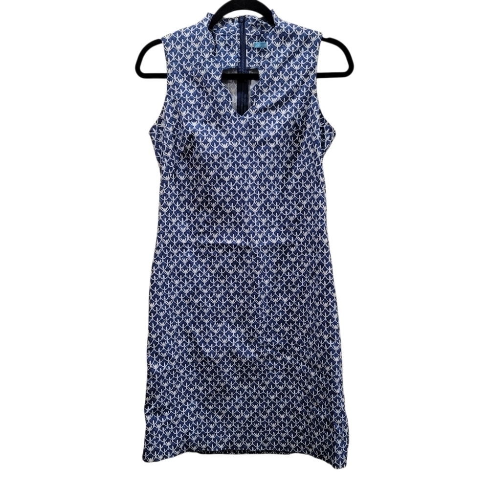Sz 4 J. Mclaughlin Vilma Sleeveless Blue White Dress